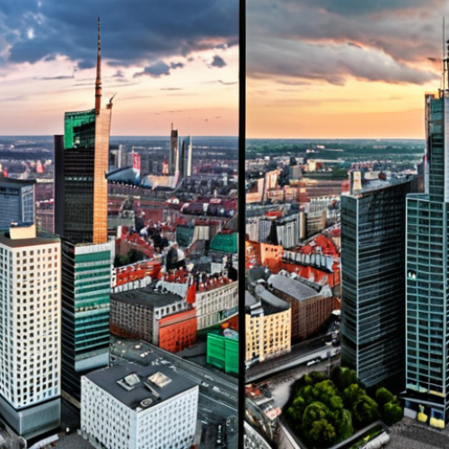 **

Financial charts and graphs depicting key financial ratios (Debt-to-Equity, Interest Coverage Ratio, Current Ratio, Net Profit Margin) overlaid on a cityscape of Warsaw, Poland. The ratios should be displayed with data relevant to a Polish corporation. Emphasis on data visualization to illustrate credit risk assessment for corporate bonds. Moody's or Fitch ratings shown alongside with the financial data for comparison.

**