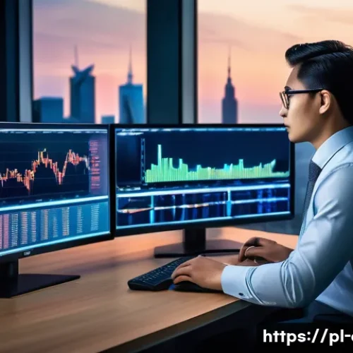 금융투자분석사의 글로벌 경력 사례 - A modern international financial analyst working in a sleek, high-tech office overlooking a global c...