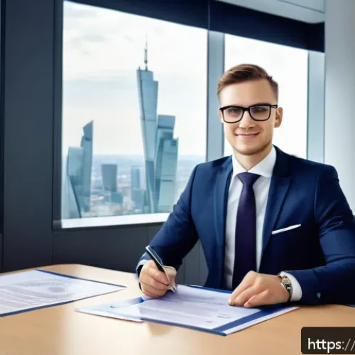 금융권 연봉 협상 시 CFA 활용법 - A modern Polish financial office scene showing a confident young professional wearing business attir...