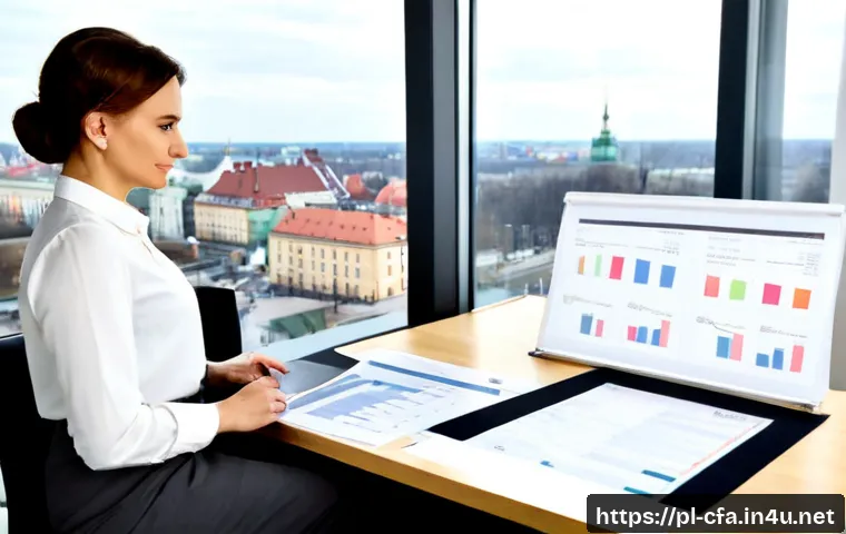 Home 17 CFA 인증 기관과 역할 - Photorealistic financial certification concept, a confident Polish investment analyst in a modern Wa...