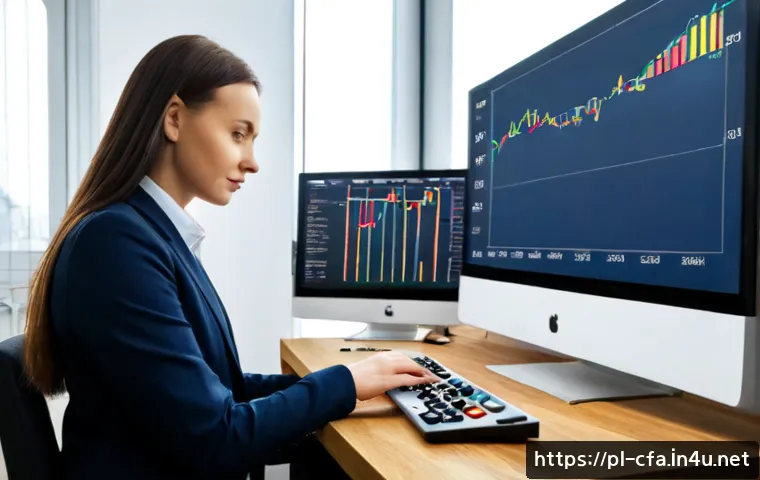 Home 17 금융투자분석사와 ETF 전략 - Photorealistic financial analyst in a modern Warsaw office studying diversified ETF allocation on a ...